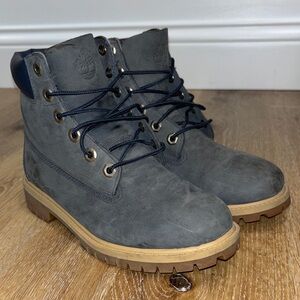 Timberland Boys Navy Laced Grey Nubuck Waterproof Work Boots